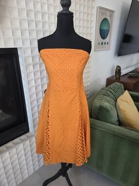 Maeve Anthropologie Lasse Eyelet Strapless Orange Dress + Detachable Straps - 6